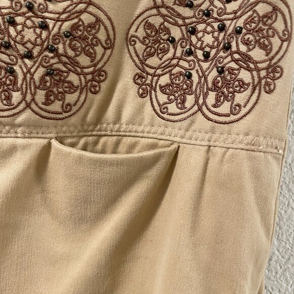 ELEVENSES (ANTHROPOLGIE) Embroidered/Beaded Pants, Tan - 8 - Picture 2 of 9